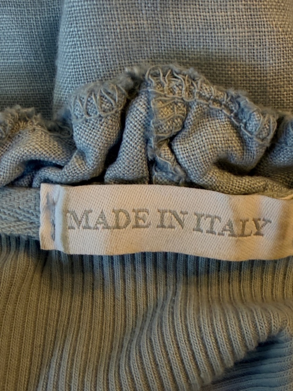 Made in Italy  Distressed Look Blue Balloon Triple Ruffle Top Dress S/M EUC - Picture 8 of 10
